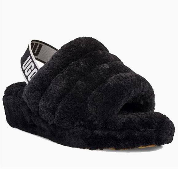 New without tags Ugg black fluff yeah shearling sling back slipper - Picture 2 of 13